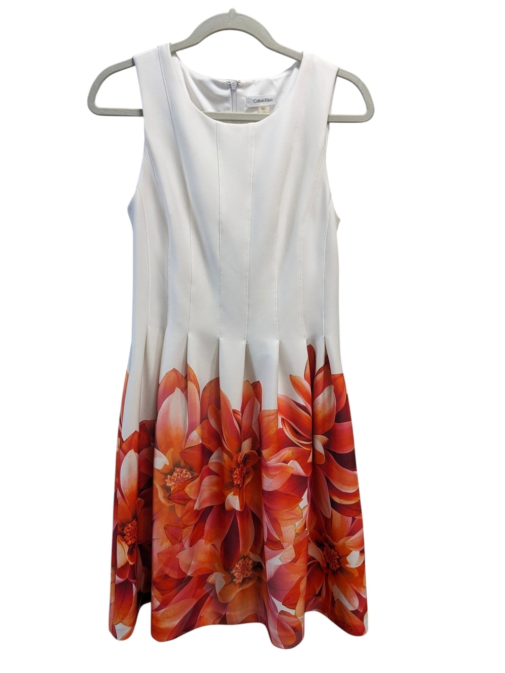 Calvin Klein Orange Floral Midi A Line Dress - Size 6